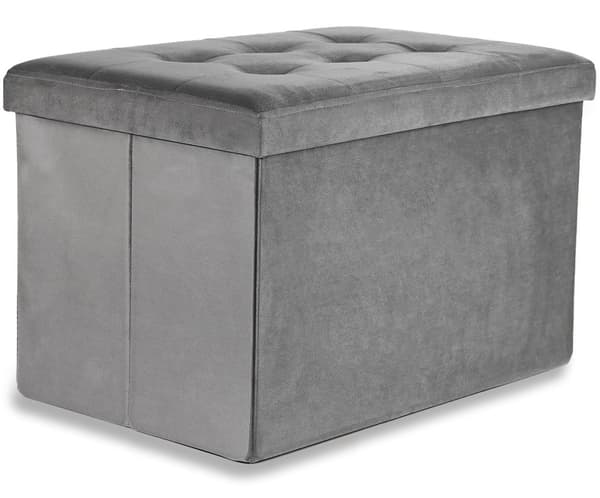 Hopfällbar puff XL med knappar - 60x38x38cm sammetsgrå