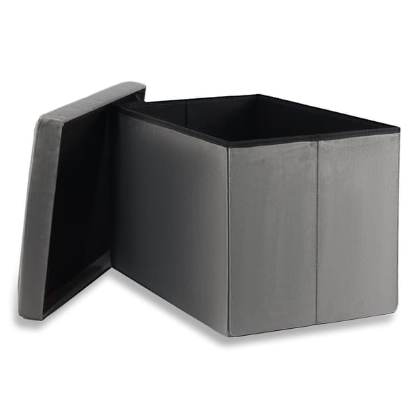 Hopfällbar puff XL med knappar - 60x38x38cm sammetsgrå x 4