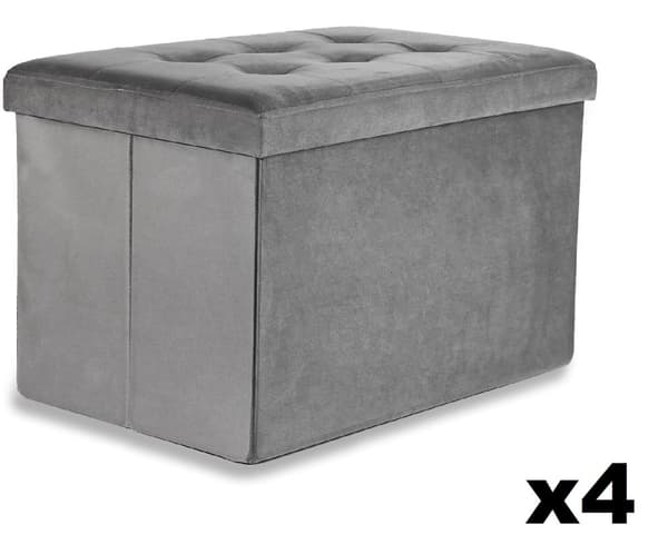 Hopfällbar puff XL med knappar - 60x38x38cm sammetsgrå x 4