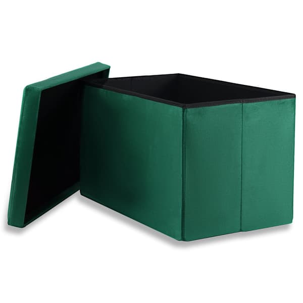 Hopfällbar puff XL med knappar - 60x38x38cm sammetgrön