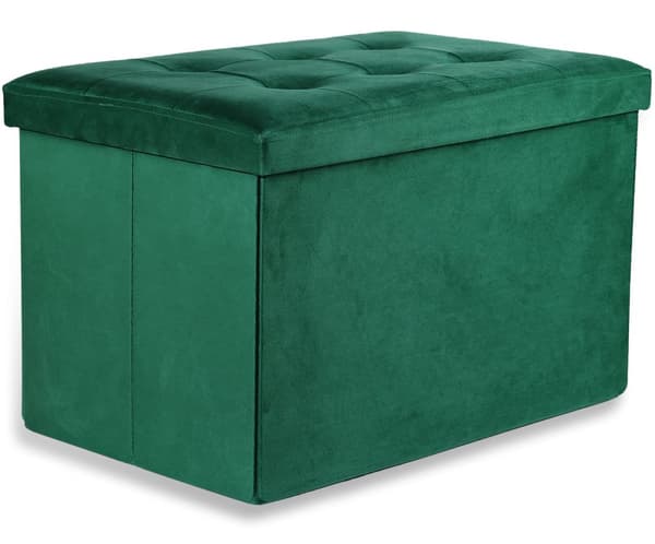 Hopfällbar puff XL med knappar - 60x38x38cm sammetgrön