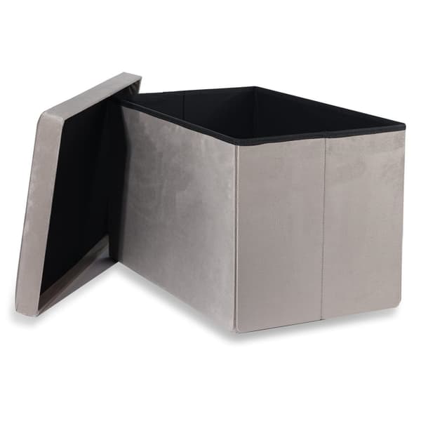 Hopfällbar puff XL med knappar - 60x38x38cm beige sammet x 4