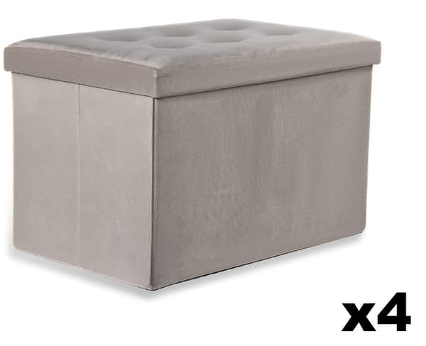 Hopfällbar puff XL med knappar - 60x38x38cm beige sammet x 4