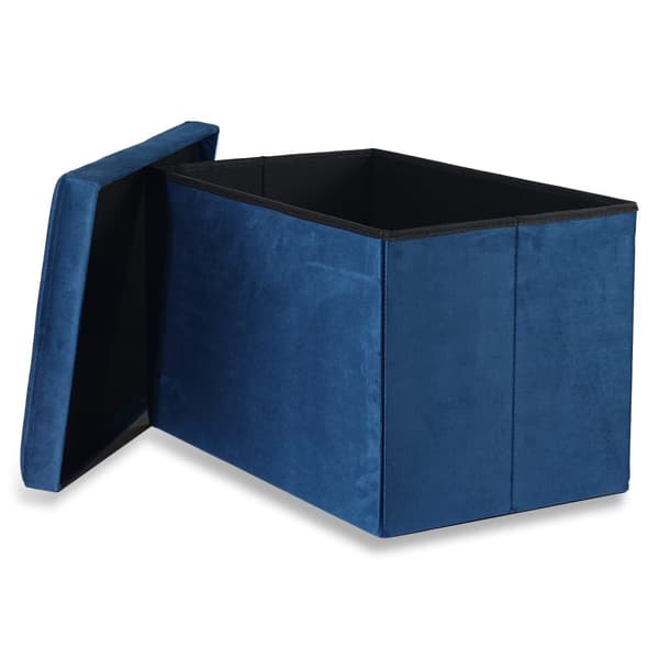 Hopfällbar puff XL med knappar - 60x38x38cm marinblå sammet