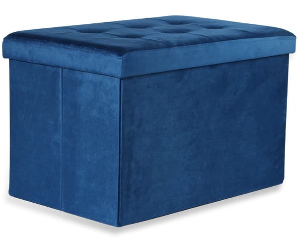 Hopfällbar puff XL med knappar - 60x38x38cm marinblå sammet