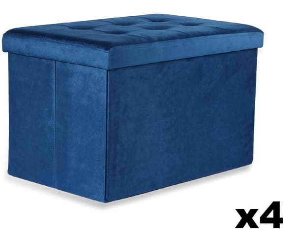 Hopfällbar puff XL med knappar - 60x38x38cm sammet marinblå x 4