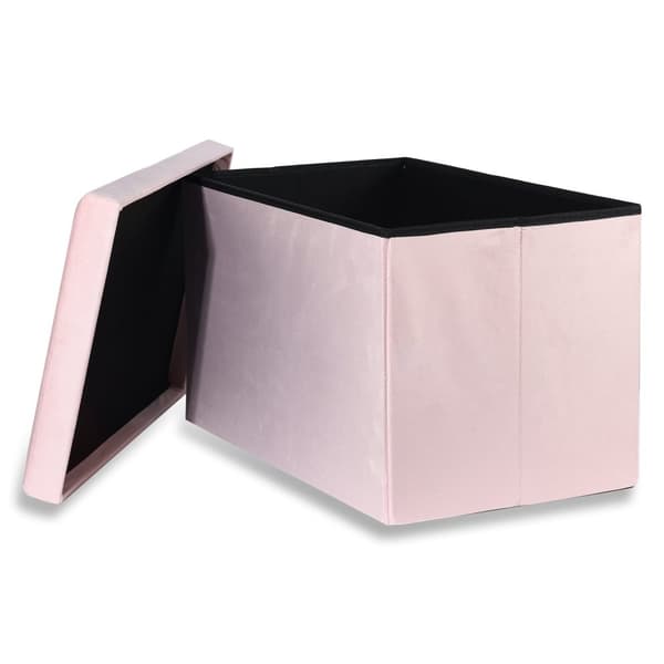 Hopfällbar puff XL med knappar - 60x38x38cm sammet rosa x 4