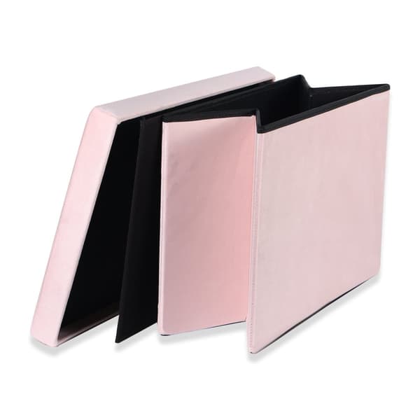 Hopfällbar puff XL med knappar - 60x38x38cm sammet rosa x 4