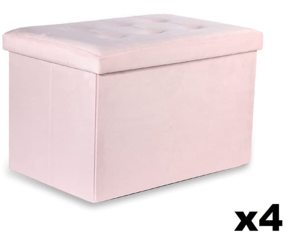 Hopfällbar puff XL med knappar - 60x38x38cm sammet rosa x 4
