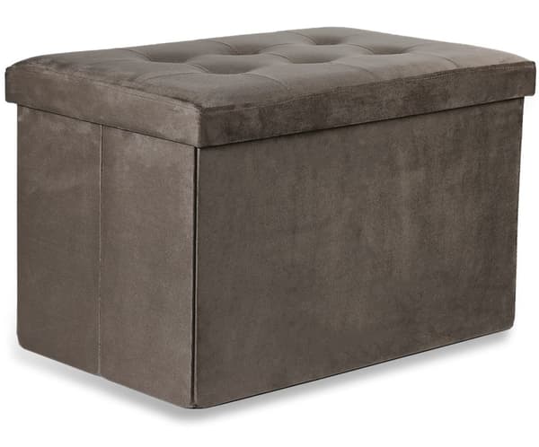Hopfällbar puff XL med knappar - 60x38x38cm sammet brun
