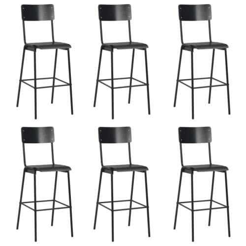 Barstolar 6 st svart massiv plywood stål