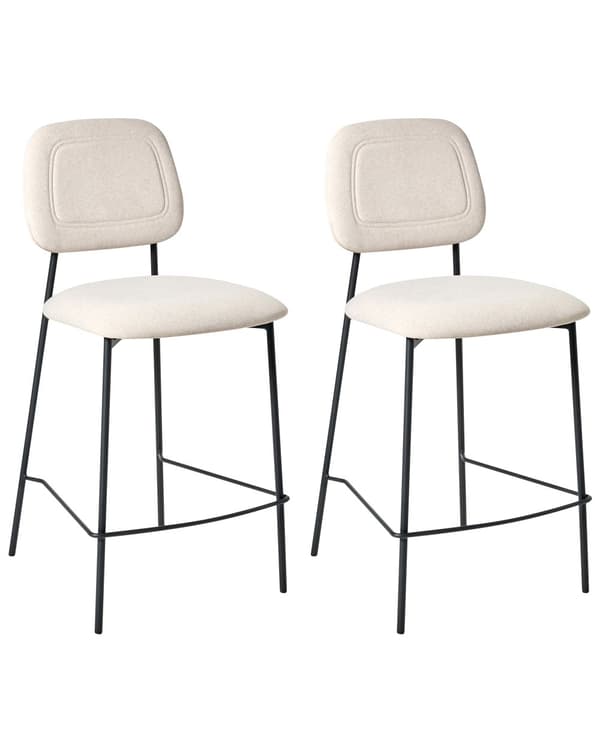 Sett med 2 Barstoler Lys Beige Fløyelspolstring Svart Jernramme Benkehøyde Sete Spisestuemøbler Moderne Design