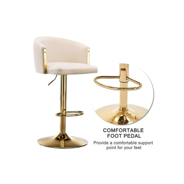 Modernt svängbart barstol med justerbar höjd, rak stol med ryggstöd och fotstöd i guld (beige, set om 2)