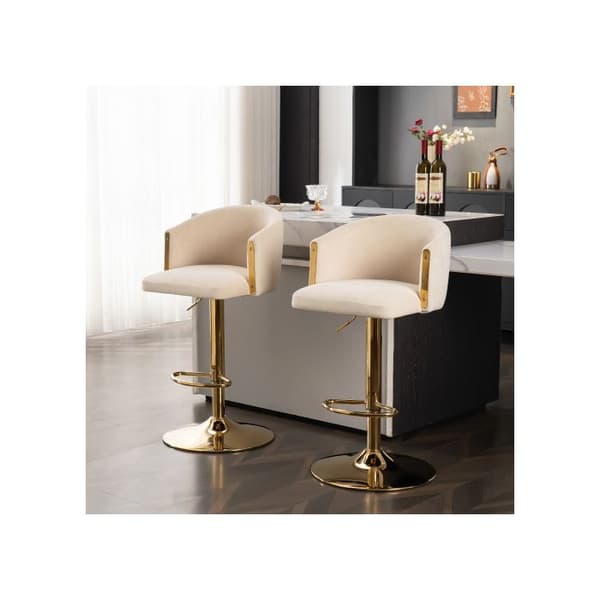 Modernt svängbart barstol med justerbar höjd, rak stol med ryggstöd och fotstöd i guld (beige, set om 2)