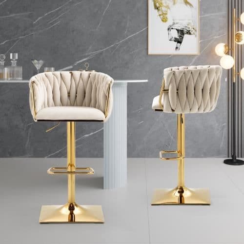 Vintage barstolar med rygg och fotstöd mothöjd matstolar 2PC-SET Vit