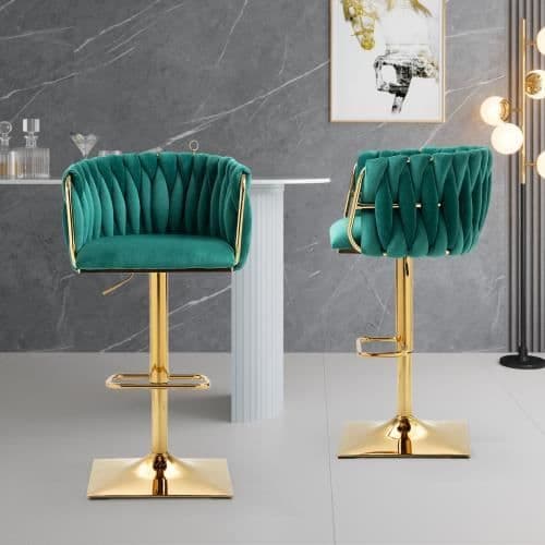 Vintage barstolar med rygg och fotstöd mothöjd matstolar 2PC-SET Grön