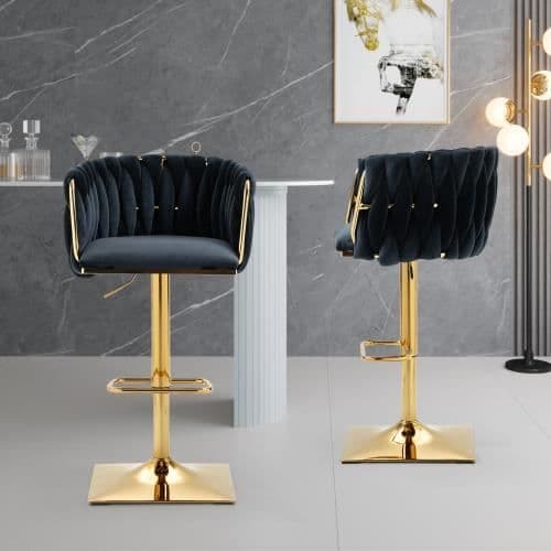 Vintage barstolar med rygg och fotstöd mothöjd matstolar 2PC-SET Svart