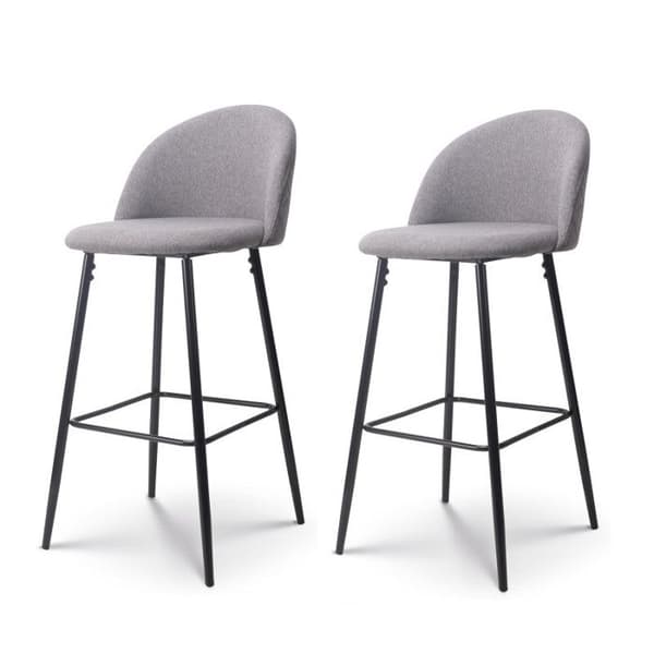 Set om 2 barstolar LILI grå med vaddering och ben i svart metall - Höjd 65 cm