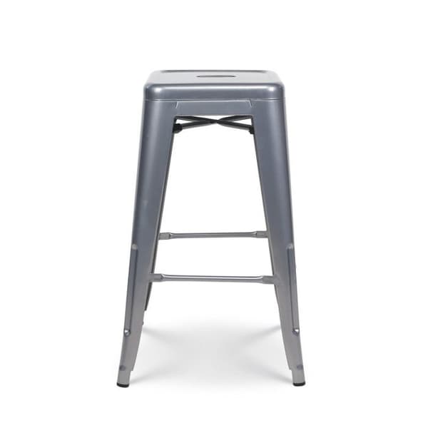 Set med 4 barstolar i glänsande silvergrå metall i industriell stil - Höjd 66 cm