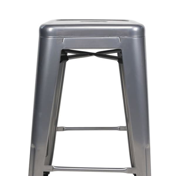 Set med 4 barstolar i glänsande silvergrå metall i industriell stil - Höjd 66 cm