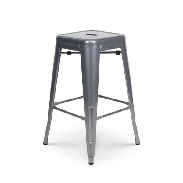Set med 4 barstolar i glänsande silvergrå metall i industriell stil - Höjd 66 cm