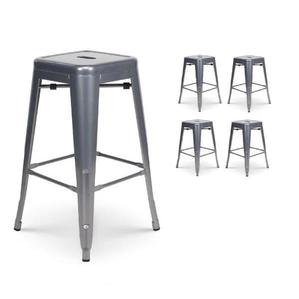 Set med 4 barstolar i glänsande silvergrå metall i industriell stil - Höjd 66 cm