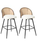 Miniatyrbilde 4 av 11: Sett med 2 Barstoler Off White Svingbart Boucle-sete Metall Svart Ramme Wienerflette Ryggstøtte Retro Seating