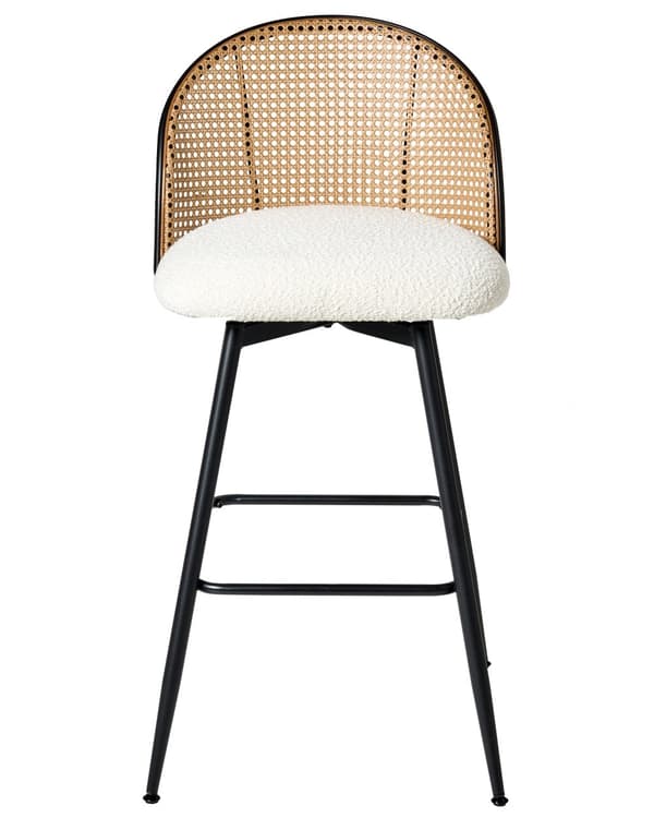 Sett med 2 Barstoler Off White Svingbart Boucle-sete Metall Svart Ramme Wienerflette Ryggstøtte Retro Seating