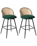 Miniatyrbilde 4 av 11: Sett med 2 Barstoler Grøne Svingbare Seter i Boucle Metall Svart Ramme Wienerflette Ryggstøtte Retro Seating
