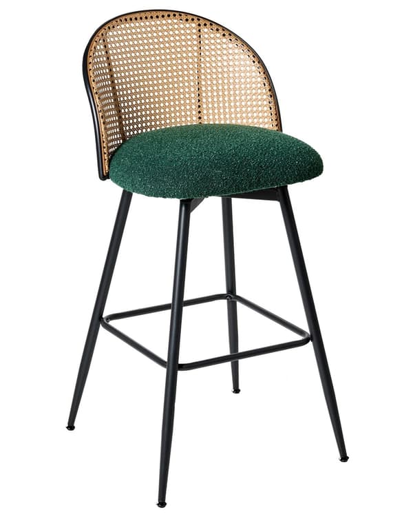 Sett med 2 Barstoler Grøne Svingbare Seter i Boucle Metall Svart Ramme Wienerflette Ryggstøtte Retro Seating