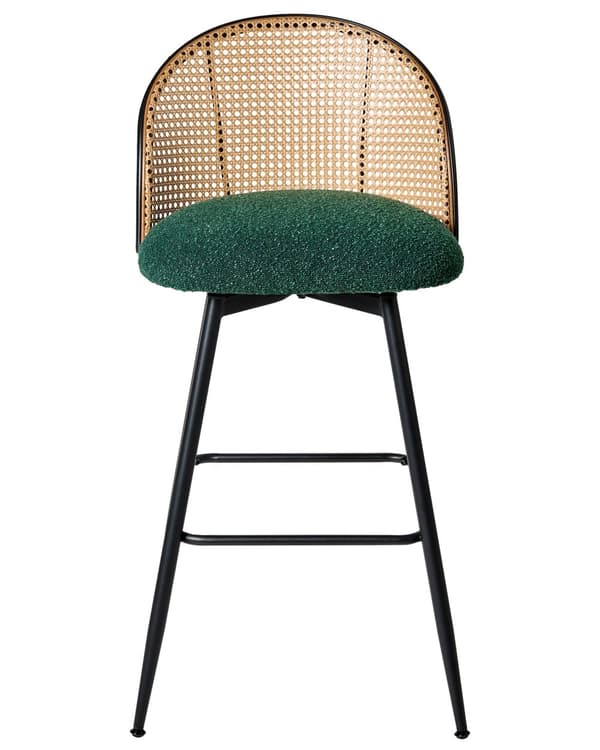 Sett med 2 Barstoler Grøne Svingbare Seter i Boucle Metall Svart Ramme Wienerflette Ryggstøtte Retro Seating