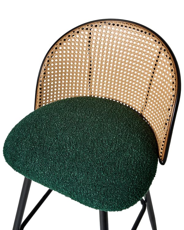 Sett med 2 Barstoler Grøne Svingbare Seter i Boucle Metall Svart Ramme Wienerflette Ryggstøtte Retro Seating