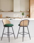 Miniatyrbilde 2 av 11: Sett med 2 Barstoler Grøne Svingbare Seter i Boucle Metall Svart Ramme Wienerflette Ryggstøtte Retro Seating