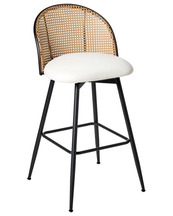 Sett med 2 Barstoler Hvite Svingbare Seter i Kunstskinn Metall Svart Ramme Wienerflette Ryggstøtte Retro Seating