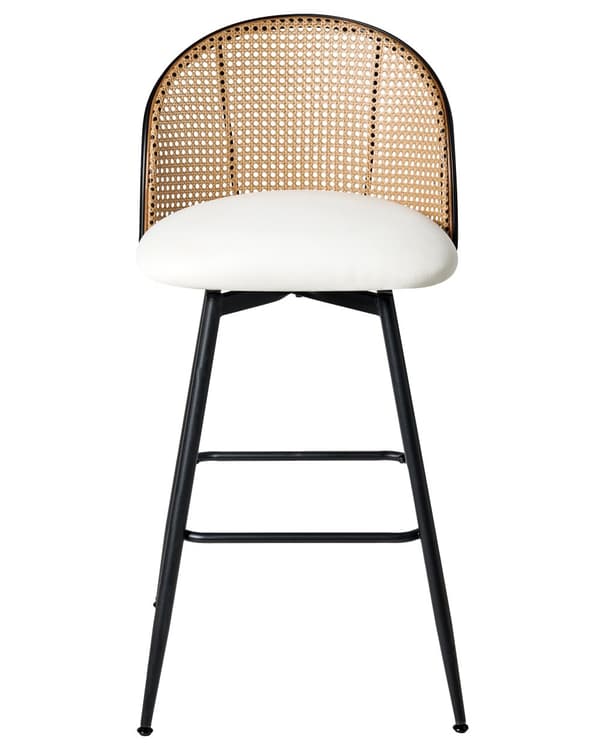 Sett med 2 Barstoler Hvite Svingbare Seter i Kunstskinn Metall Svart Ramme Wienerflette Ryggstøtte Retro Seating