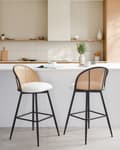 Miniatyrbilde 2 av 10: Sett med 2 Barstoler Hvite Svingbare Seter i Kunstskinn Metall Svart Ramme Wienerflette Ryggstøtte Retro Seating