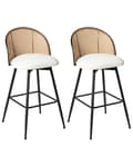 Miniatyrbilde 1 av 10: Sett med 2 Barstoler Hvite Svingbare Seter i Kunstskinn Metall Svart Ramme Wienerflette Ryggstøtte Retro Seating