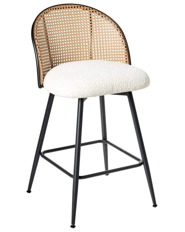 Sett med 2 Barstoler Off-White Svingbare Seter i Boucle Metall Svart Ramme Wienerflette Ryggstøtte Retro Seating