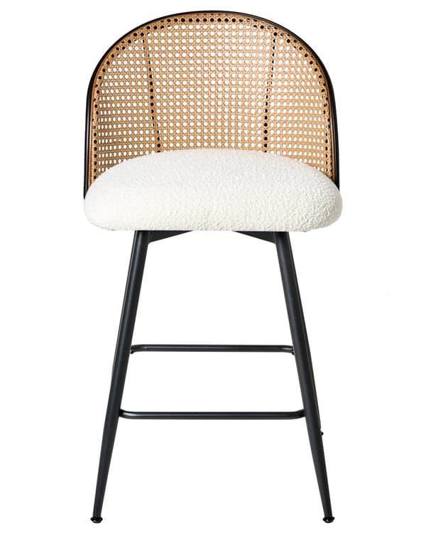 Sett med 2 Barstoler Off-White Svingbare Seter i Boucle Metall Svart Ramme Wienerflette Ryggstøtte Retro Seating
