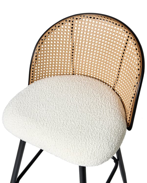 Sett med 2 Barstoler Off-White Svingbare Seter i Boucle Metall Svart Ramme Wienerflette Ryggstøtte Retro Seating