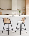 Miniatyrbilde 2 av 11: Sett med 2 Barstoler Off-White Svingbare Seter i Boucle Metall Svart Ramme Wienerflette Ryggstøtte Retro Seating