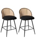 Miniatyrbilde 4 av 10: Sett med 2 Barstoler Svarte Svingbare Seter i Boucle Metall Svart Ramme Wienerflette Ryggstøtte Retro Seating
