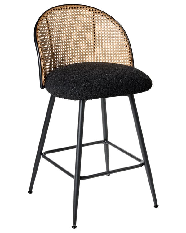 Sett med 2 Barstoler Svarte Svingbare Seter i Boucle Metall Svart Ramme Wienerflette Ryggstøtte Retro Seating