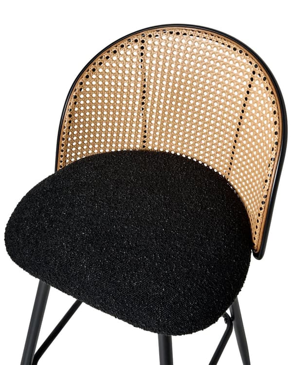 Sett med 2 Barstoler Svarte Svingbare Seter i Boucle Metall Svart Ramme Wienerflette Ryggstøtte Retro Seating