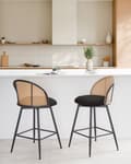 Miniatyrbilde 2 av 10: Sett med 2 Barstoler Svarte Svingbare Seter i Boucle Metall Svart Ramme Wienerflette Ryggstøtte Retro Seating
