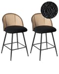 Miniatyrbilde 1 av 10: Sett med 2 Barstoler Svarte Svingbare Seter i Boucle Metall Svart Ramme Wienerflette Ryggstøtte Retro Seating