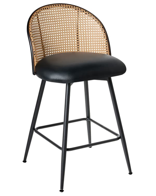Sett med 2 Barstoler Svarte Svingbare Seter i Kunstskinn Metall Svart Ramme Wienerflette Ryggstøtte Retro Seating