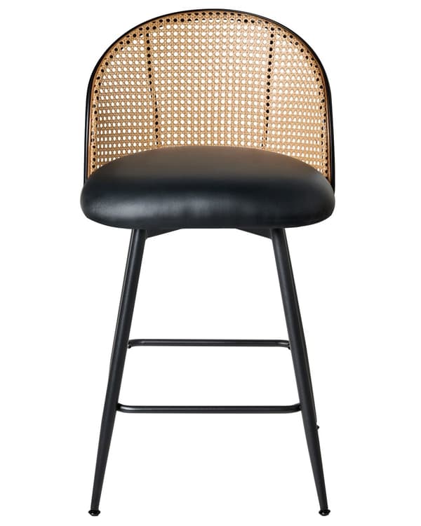 Sett med 2 Barstoler Svarte Svingbare Seter i Kunstskinn Metall Svart Ramme Wienerflette Ryggstøtte Retro Seating