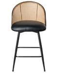 Miniatyrbilde 5 av 10: Sett med 2 Barstoler Svarte Svingbare Seter i Kunstskinn Metall Svart Ramme Wienerflette Ryggstøtte Retro Seating