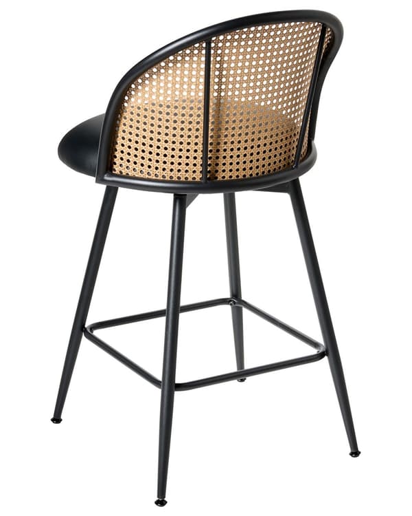 Sett med 2 Barstoler Svarte Svingbare Seter i Kunstskinn Metall Svart Ramme Wienerflette Ryggstøtte Retro Seating